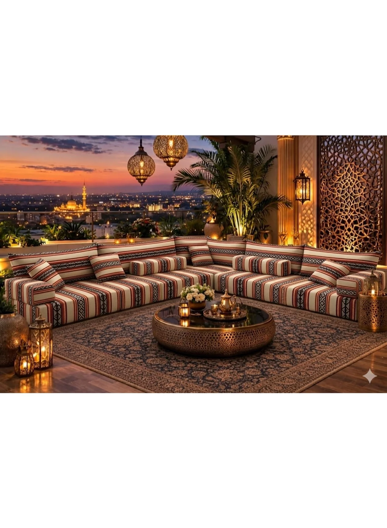 Xboat Arabic Majlis Floor Sofa Set L-Shaped Sectional Traditional Striped Seating for Living Room (200 cm x 200 cm) 6k0yi