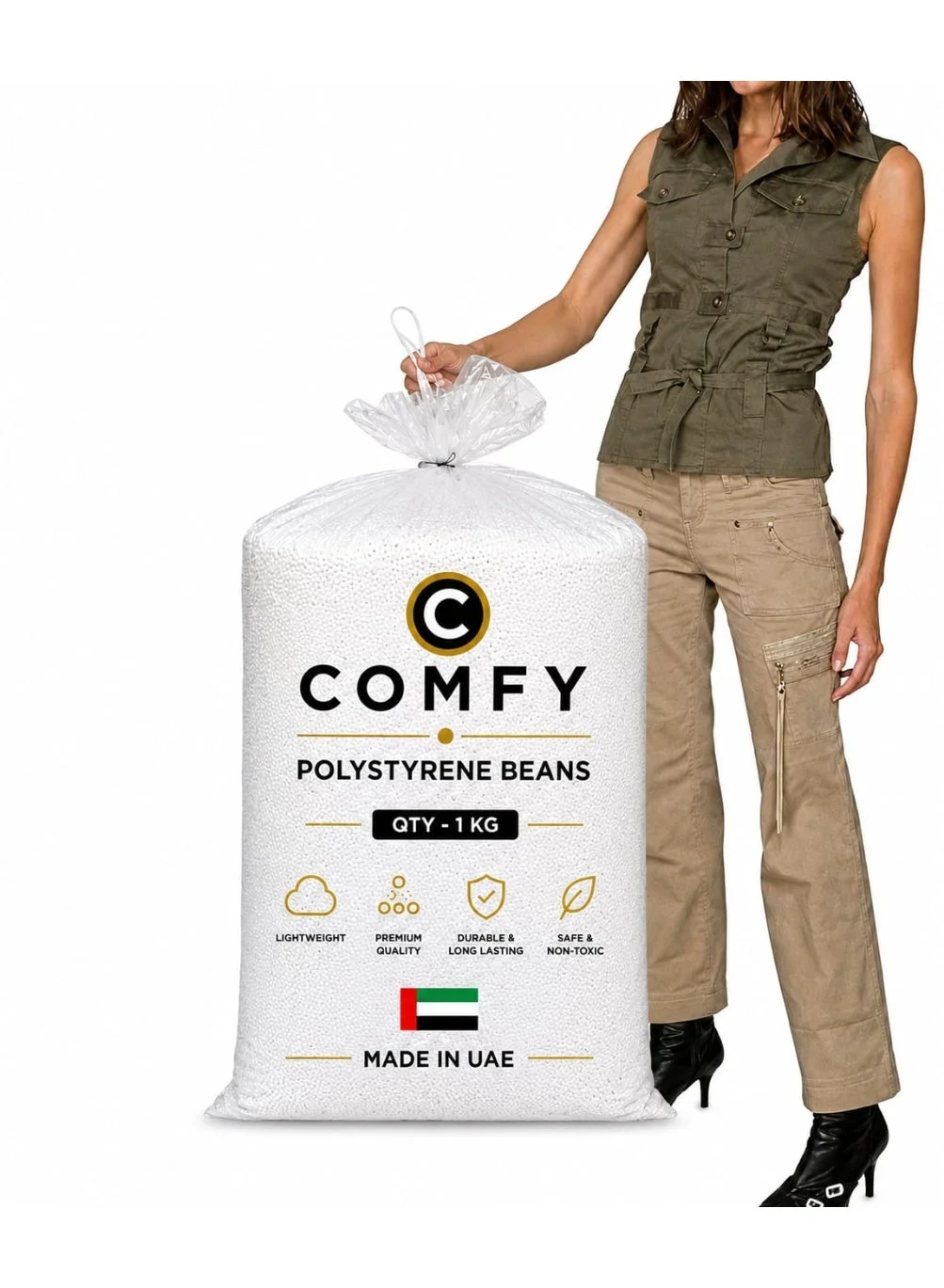 Premium Virgin Polystyrene Bean Bag Filling Beads (White, 1 kg) g91m2