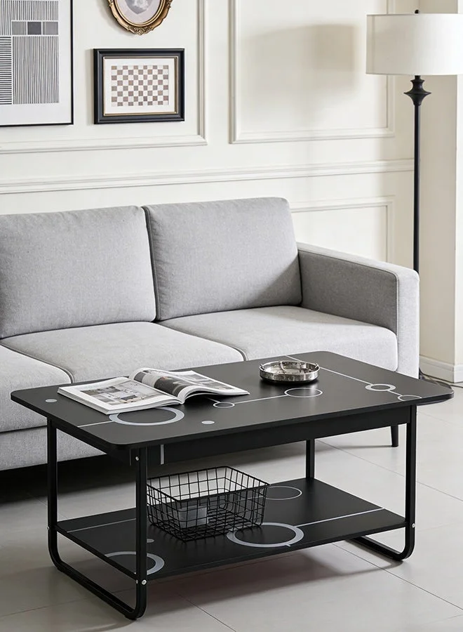 Migue Home Modern Two Tier Coffee Table Premium Living Room Furniture (Black, 100cm x 60cm x 40cm) ekg0s