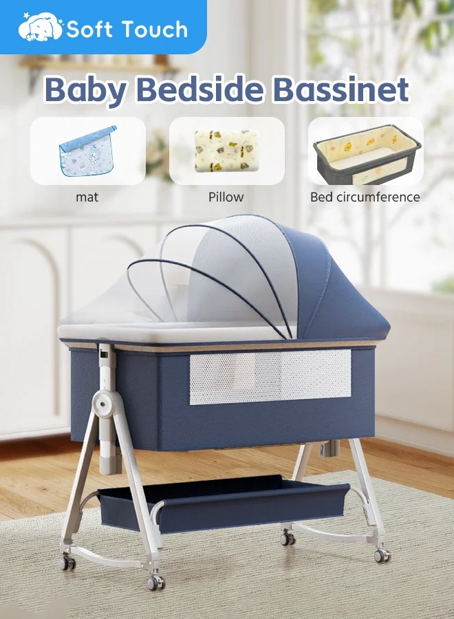 Soft Touch Portable Baby Bedside Sleeper Crib with Mattress and Mosquito Net (Blue) 7yl6y