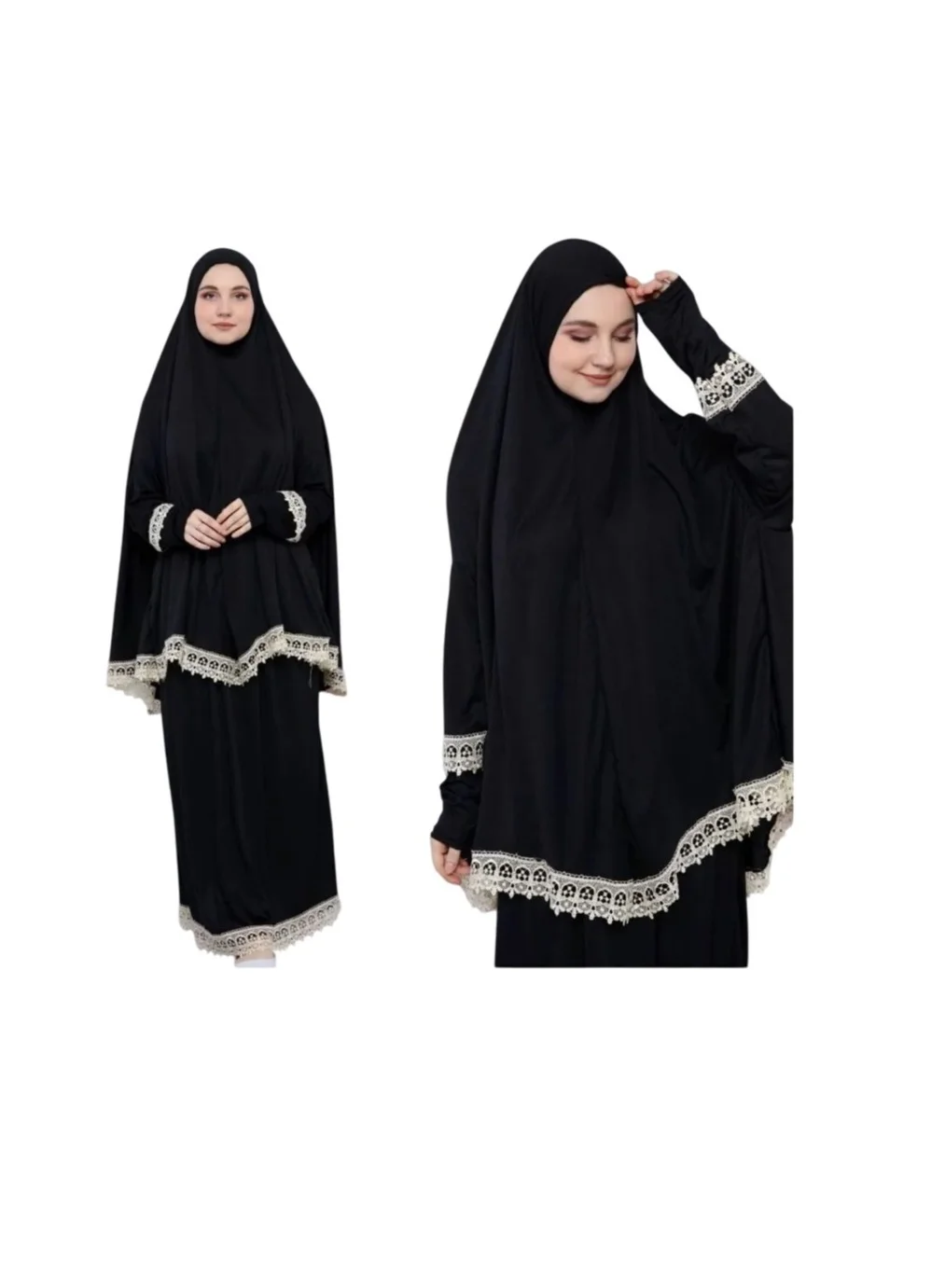 SoBe Two-Piece Guipure Prayer Dress Set Premium Cotton Blend Long Sleeve Modest Outfit (S) 59n5b