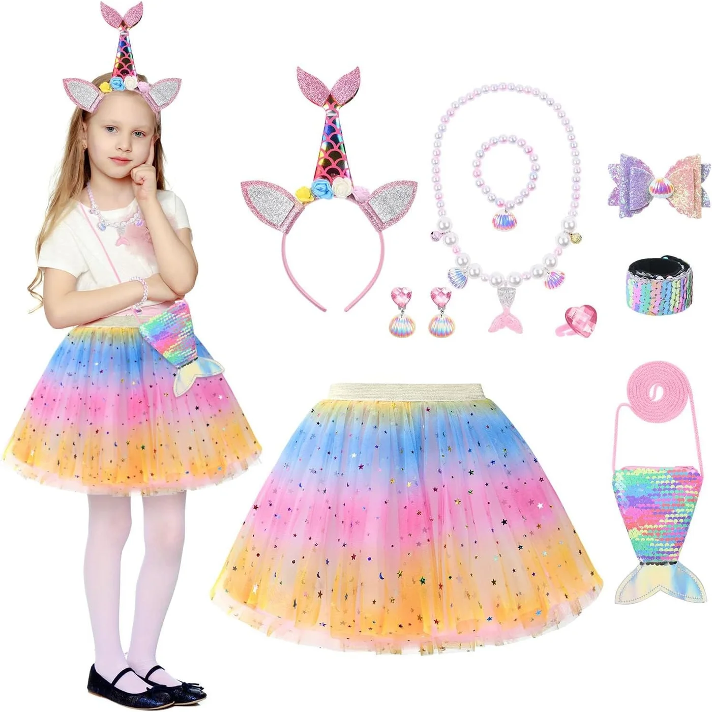 Luckam Princess Fairy Costume Set with Headband and Fibre Optic Wand (Kids, Pink, One Size) uv8kd