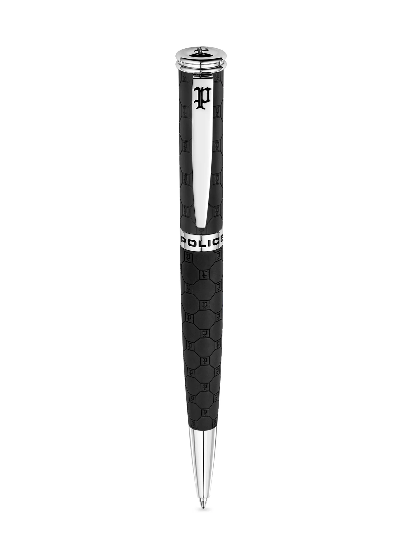 POLICE Ballpoint Pen Premium Stainless Steel with Silver Trims and Blue Ink (Black, 138.5mm) 09c8h