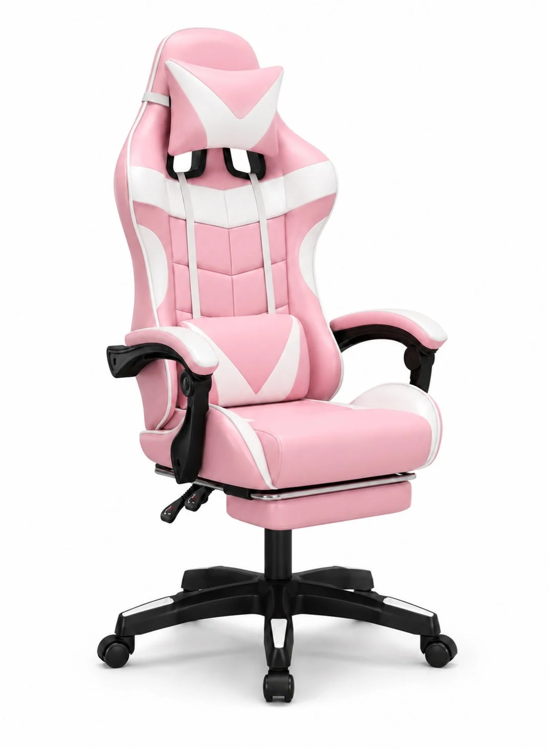 FUOE Ergonomic Gaming Chair High Back Racing Style Office Desk Chair with Massage Lumbar Support and Retractable Footrest (Black, 125 cm) oz40f