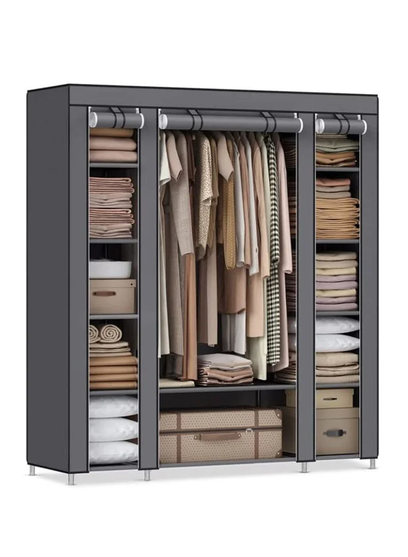 Premium Fabric Wardrobe Organizer with Shelves and Hanging Rail (Grey, 150x45x175cm) 1viw4
