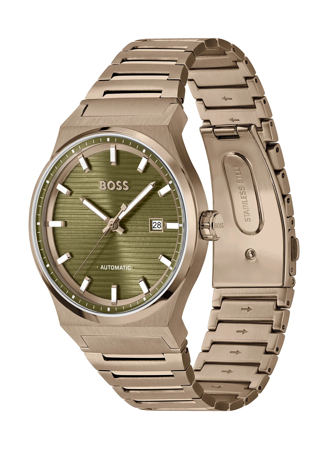 Premium Round Analog Men's Watch with Olive Green Case and Stainless Steel Band (One Size) ts9re
