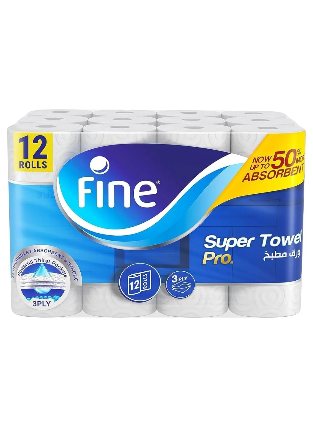 Fine Super Towel Pro Highly Absorbent Sterilized 3-Ply Paper Towels (Pack of 12, 60 Sheets Per Roll) 2oui5