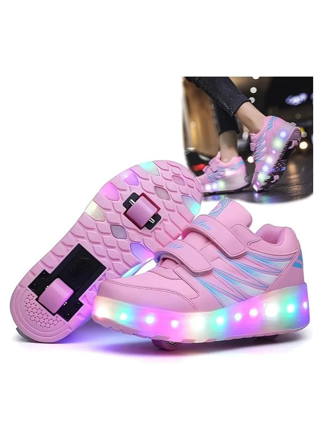 AUTOYSUR Roller Shoes Sneakers with LED Lights for Kids (Pink, Size 30) 1qced