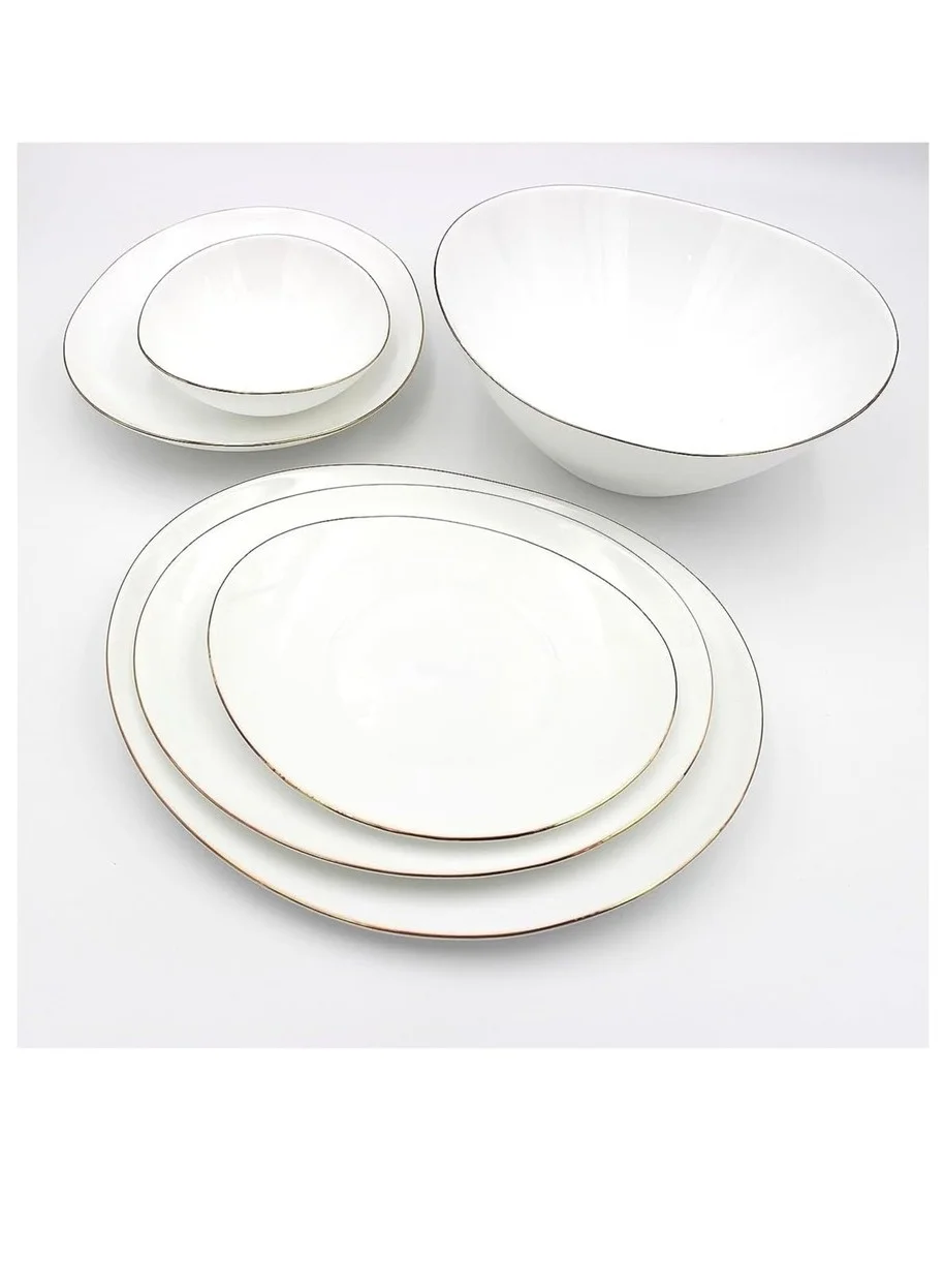 Houzi Premium Opalware Dinner Set with Gold Trim (20-Piece Set, White and Gold) im474