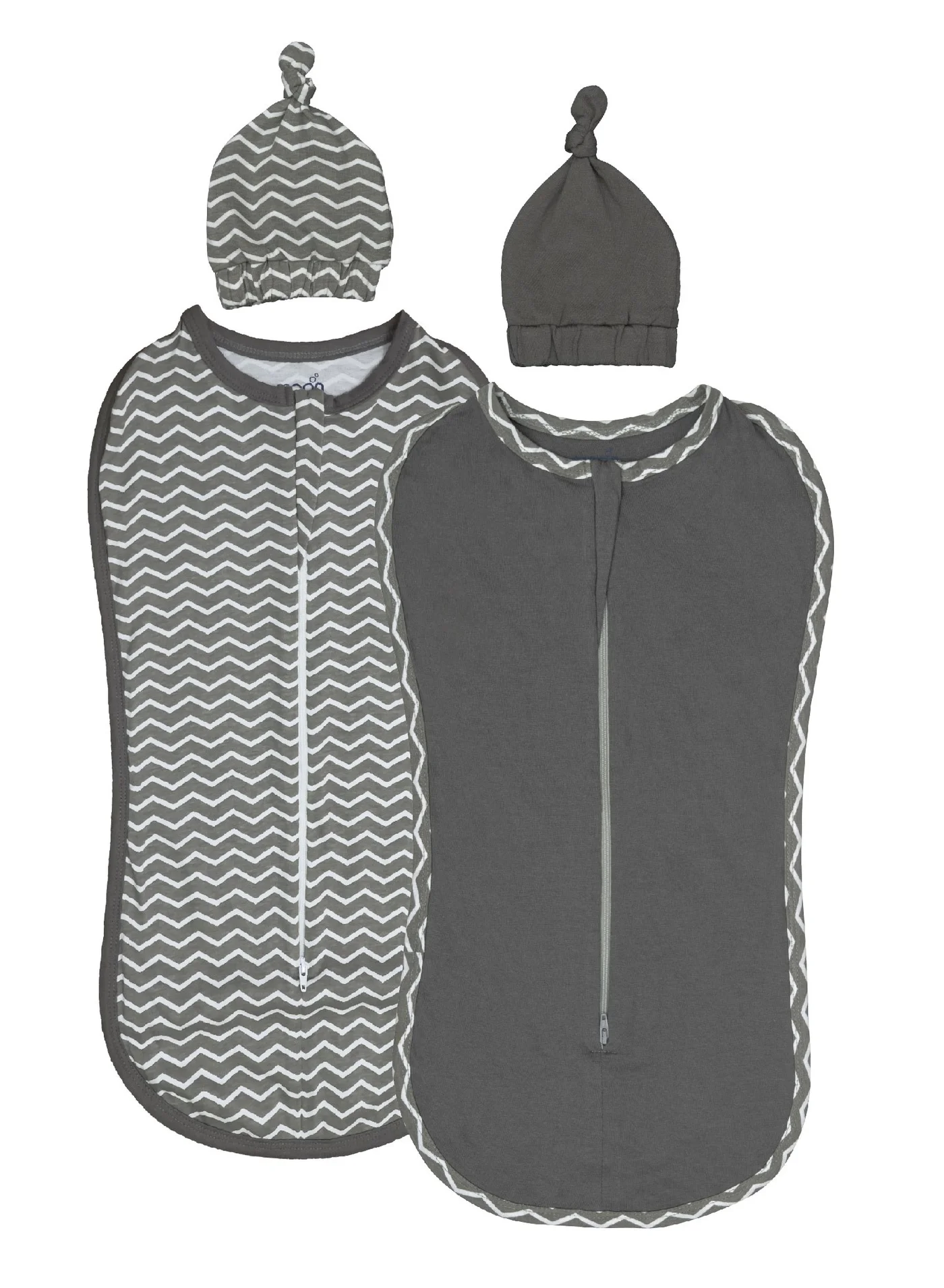 Moon Swaddle Pods with Beanie Set (2-Piece, Grey and Striped) Premium Soft Cotton Infant Sleepwear 99alm