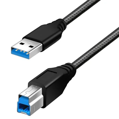 Fasgear USB A to USB B 3.0 Cable Premium Nylon Braided High-Speed Data Transfer Cord for Printers and External Hard Drives (90 cm) k58to