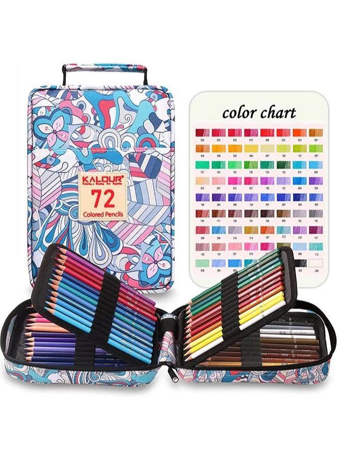 KALOUR Premium Colored Pencils Set for Artists and Beginners, Soft Core for Layering and Blending, Includes Zipper Case and Sharpener (Blue, 72 Count) 4qqhs