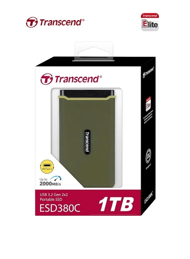 Transcend ESD380C Rugged Portable External SSD (1TB, Shockproof, 20Gbps High-Speed Data Transfer) for Laptops, Desktops, and Smartphones 982ym