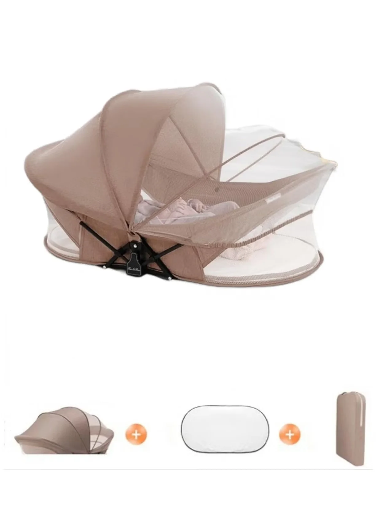 WALALLA Portable Baby Travel Bassinet Foldable Newborn Sleeping Bed with Mosquito Net and Storage Bag (Grey, 90x45x40 cm) bqt7f