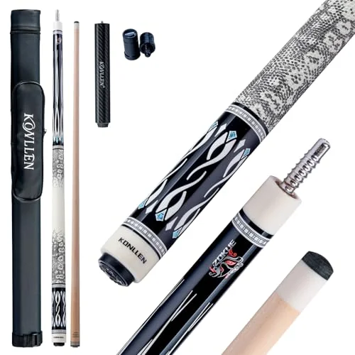 KONLLEN Professional Maple Pool Cue Stick Low Deflection Billiard Set with Extension and Carrying Case (Adults, 147 cm) i2lbp