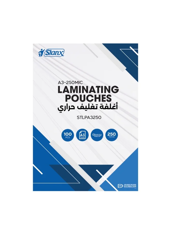 STANX Premium Thermal Laminating Pouches A3 Extra Thick Protective Sheets (250 MIC, 100 Pack) 6n78y