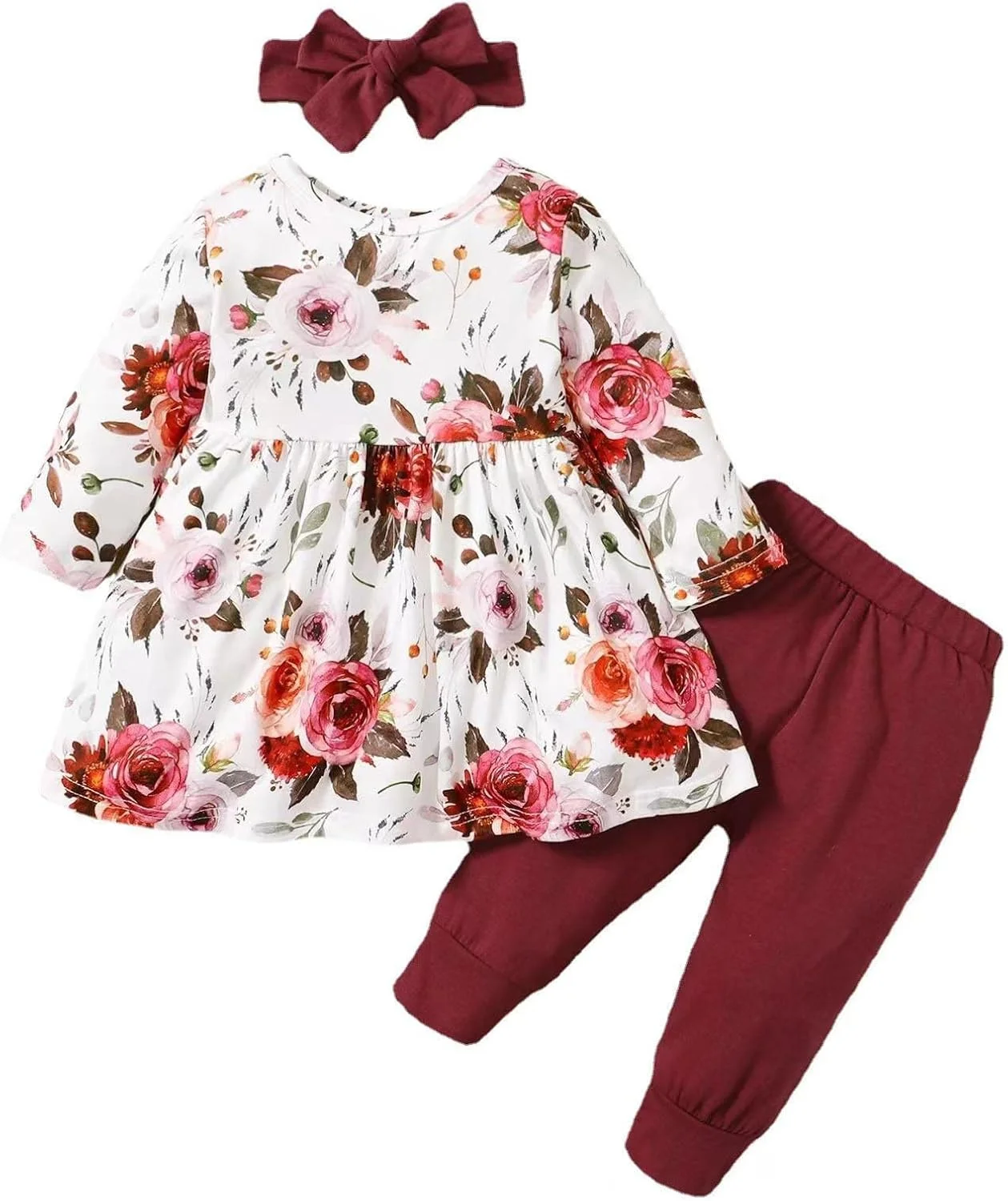 Toddler Girls St. Patrick's Day Outfit Set Ruffled Shirt Long Pants and Headband (Red, 18 Months) k3w1l