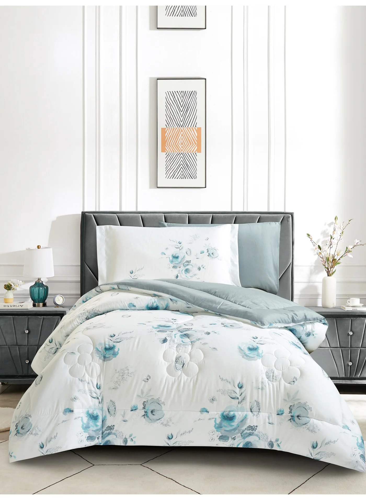 Donetella 4-Piece Digital Print Quilted Bedding Comforter Set (Twin, 120x200 cm) 51f1t