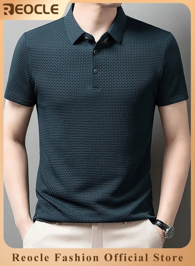 REOCLE Men's Polo Shirt Ice Silk Mesh Short Sleeve Golf Tennis Casual Summer Shirt (Solid, L) suits