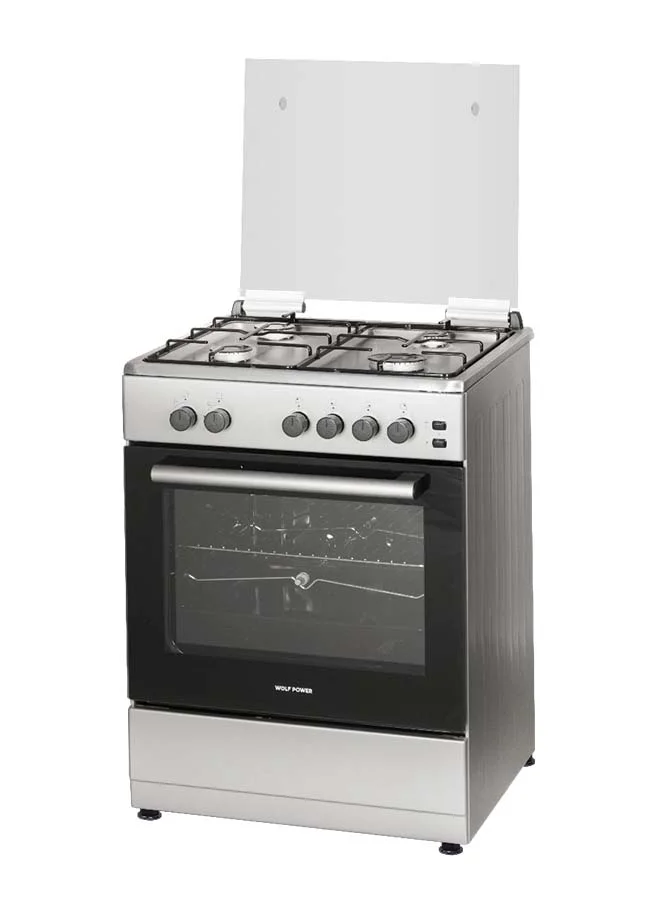 Wolf Power 60x60cm Freestanding Gas Cooking Range with 4 Burners and Automatic Ignition (Silver) taqiy