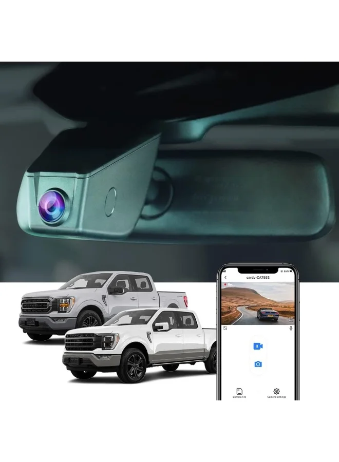 Premium 4K Dash Cam for Ford F-150 2021-2023, OEM Integrated Style, UHD Video Recording with 64GB Memory Card, Built-in WiFi and G-Sensor (Black, 1 Unit) ck74g