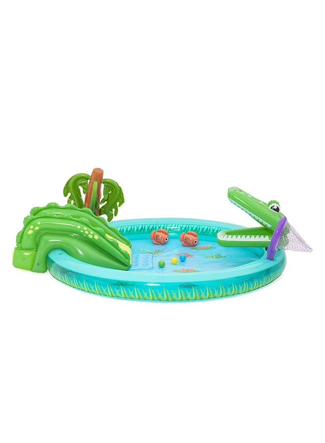 Inflatable Crocodile Cove Kids Water Play Center with Splash Pool and Slide (224cm x 181cm x 72cm) wmycj