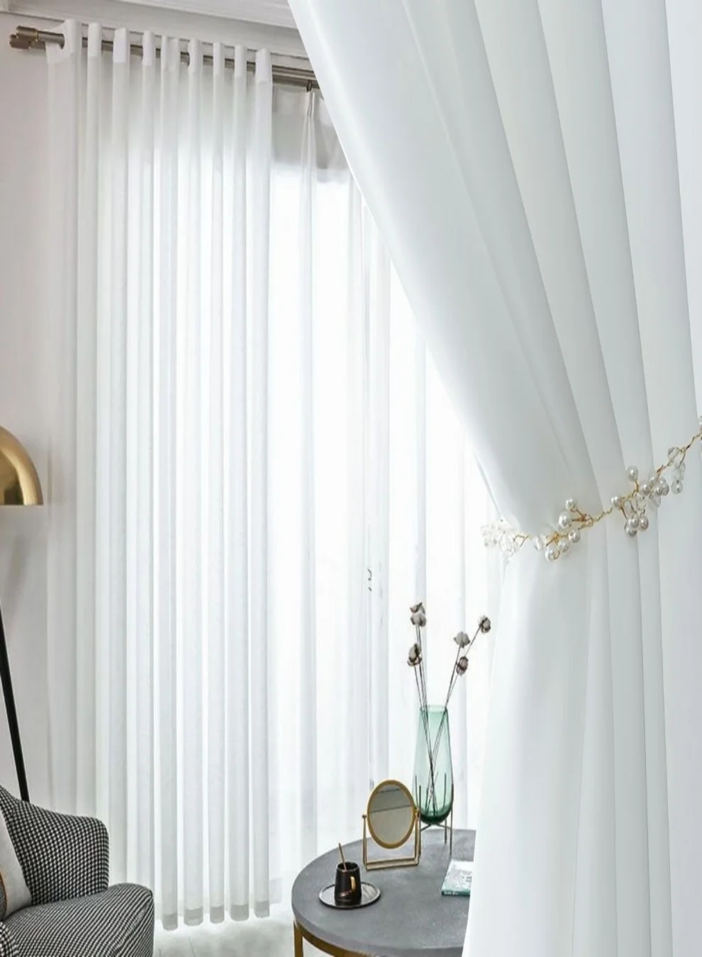 Golden Homee Sheer Curtain Panel Premium Lightweight Voile Drapes for Living Room (White, 140 cm x 240 cm) mie9m