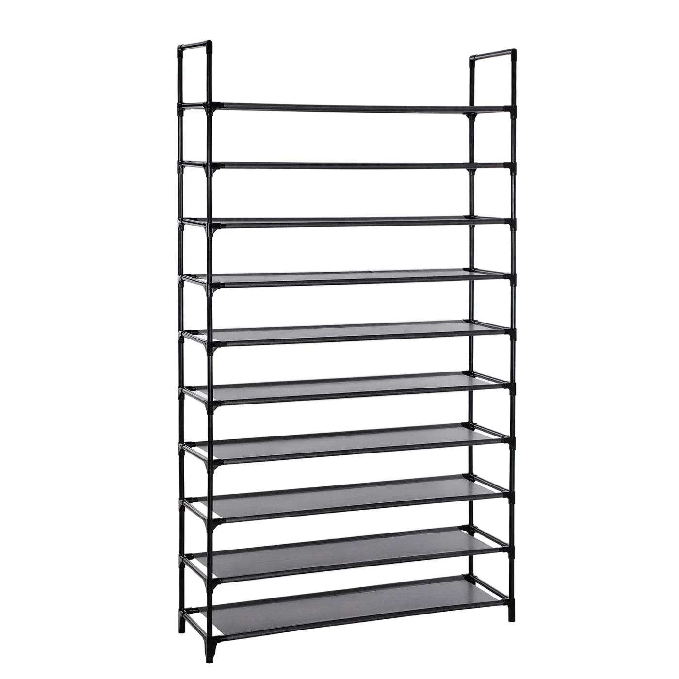 Premium 10-Tier Shoe Rack Organizer Space-Saving Storage Stand with Metal Frame and Fabric Shelves (Black, 29 x 100 x 175 cm) jf2bi