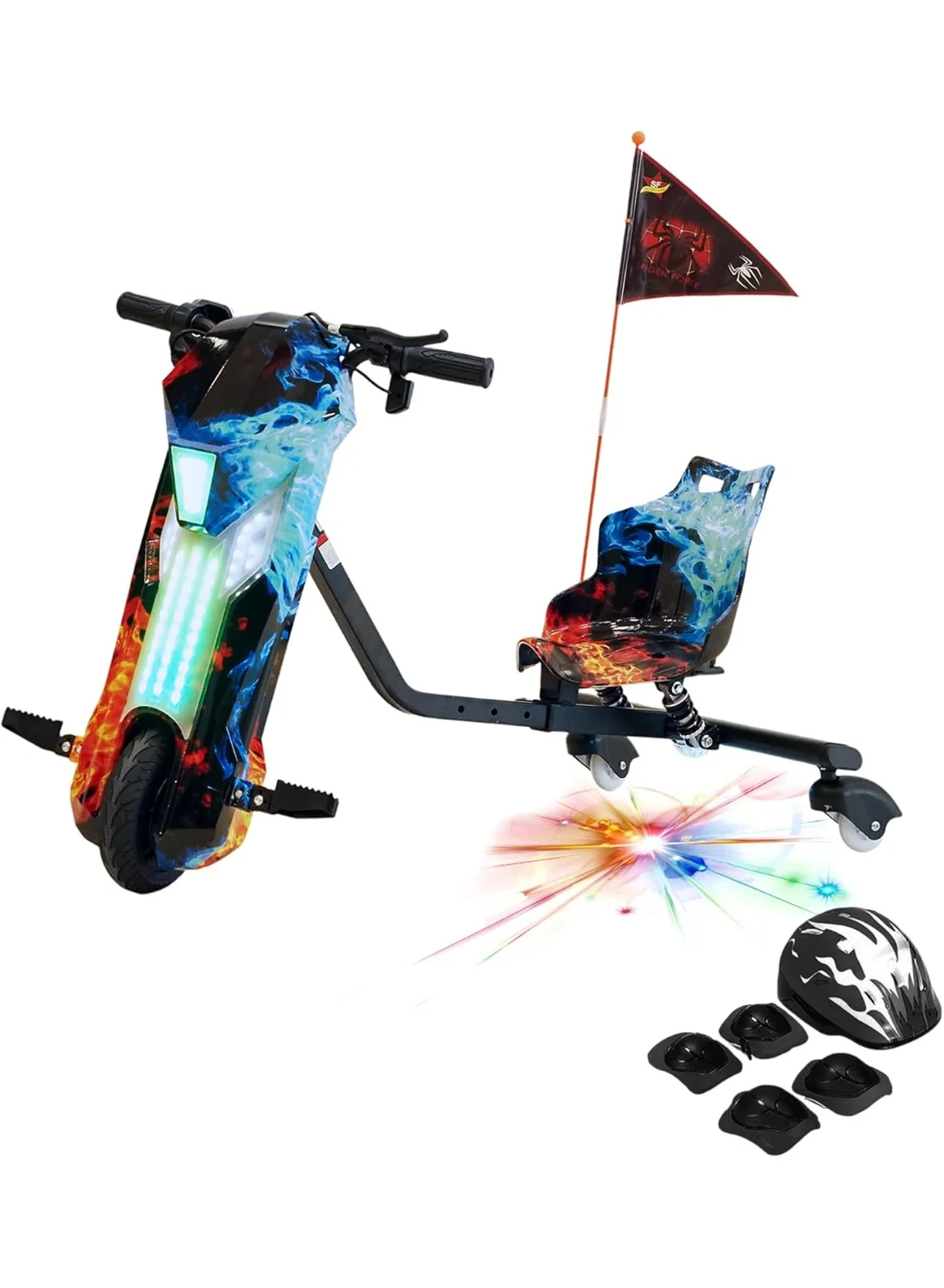 Crony D02 Electric Drift Kart High-Speed Ride-On Vehicle with LED Lights and Bluetooth Speaker (Red) w56ti