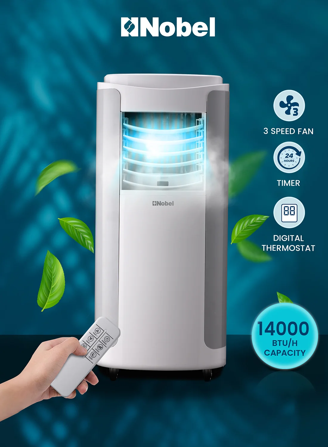 Nobel Portable Air Conditioner 3-in-1 Cooling Fan and Dehumidifier with Remote Control (1.2 Ton, White) dvpml