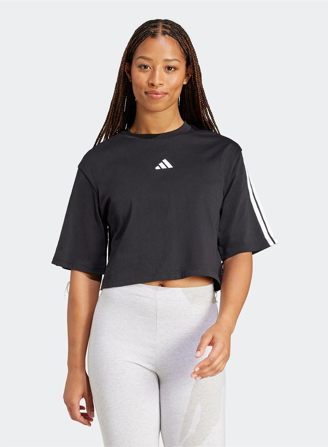 Sport Essential 3 Stripe Loose T-Shirt Premium Breathable Athletic Wear for Women (Black, Medium) a6and