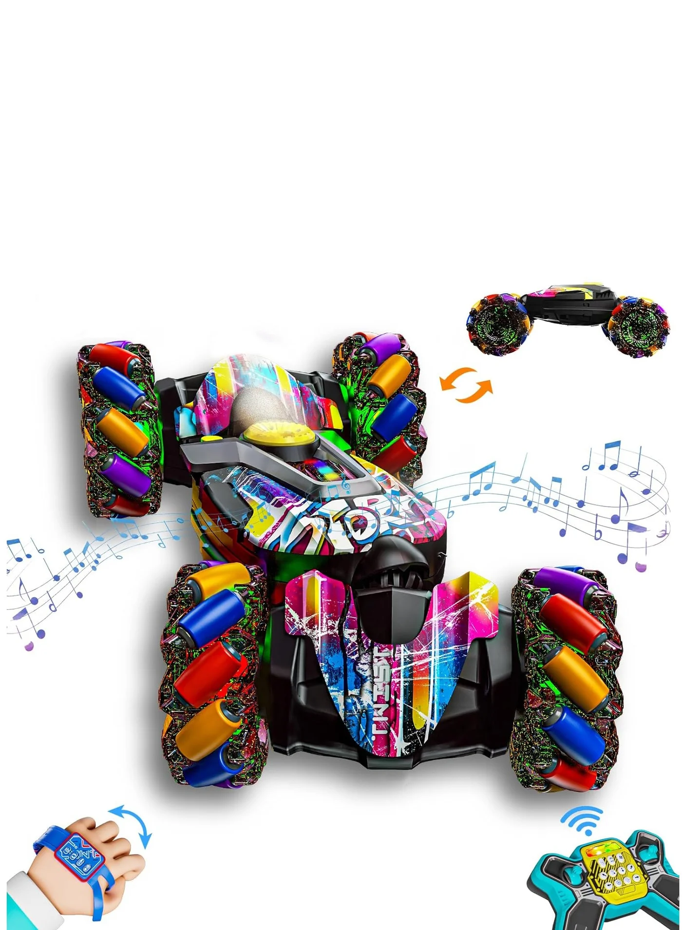 Gesture Sensing RC Stunt Car 4WD Off-Road Vehicle with LED Lights Music and Spray Function (15 cm) 7j36k