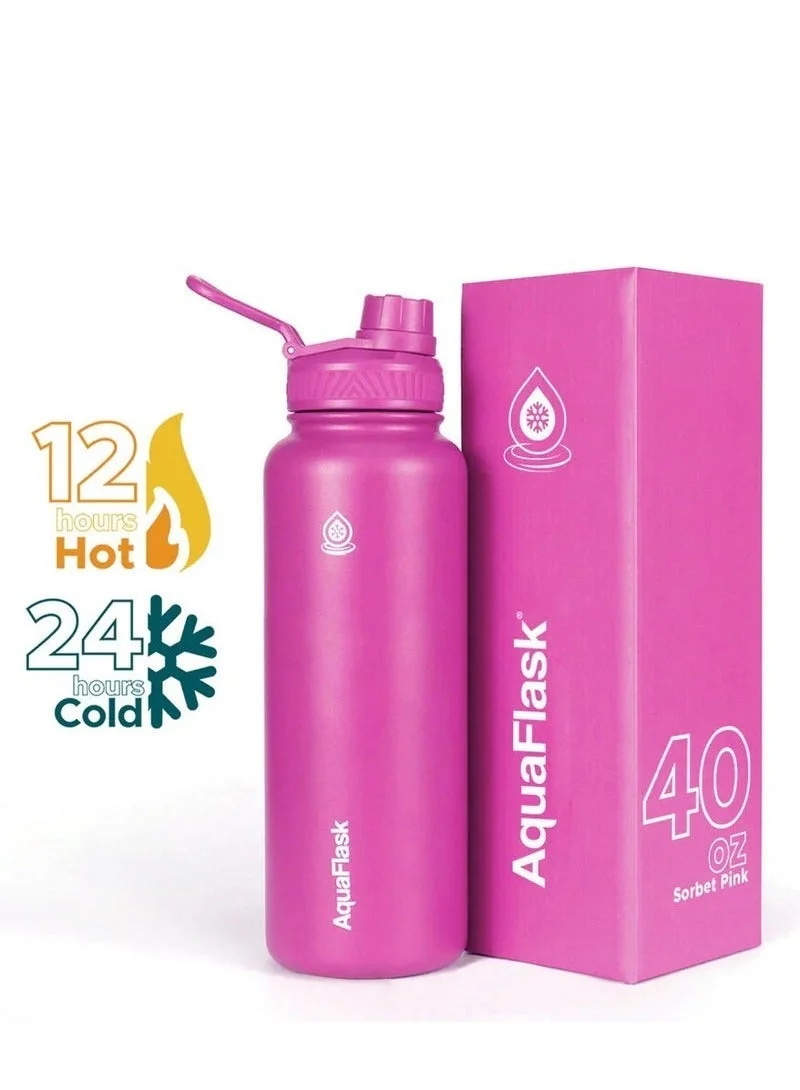 AquaFlask Vacuum Insulated Stainless Steel Water Bottle with Spout Lid (Pink, 1.18 L) 96h3z