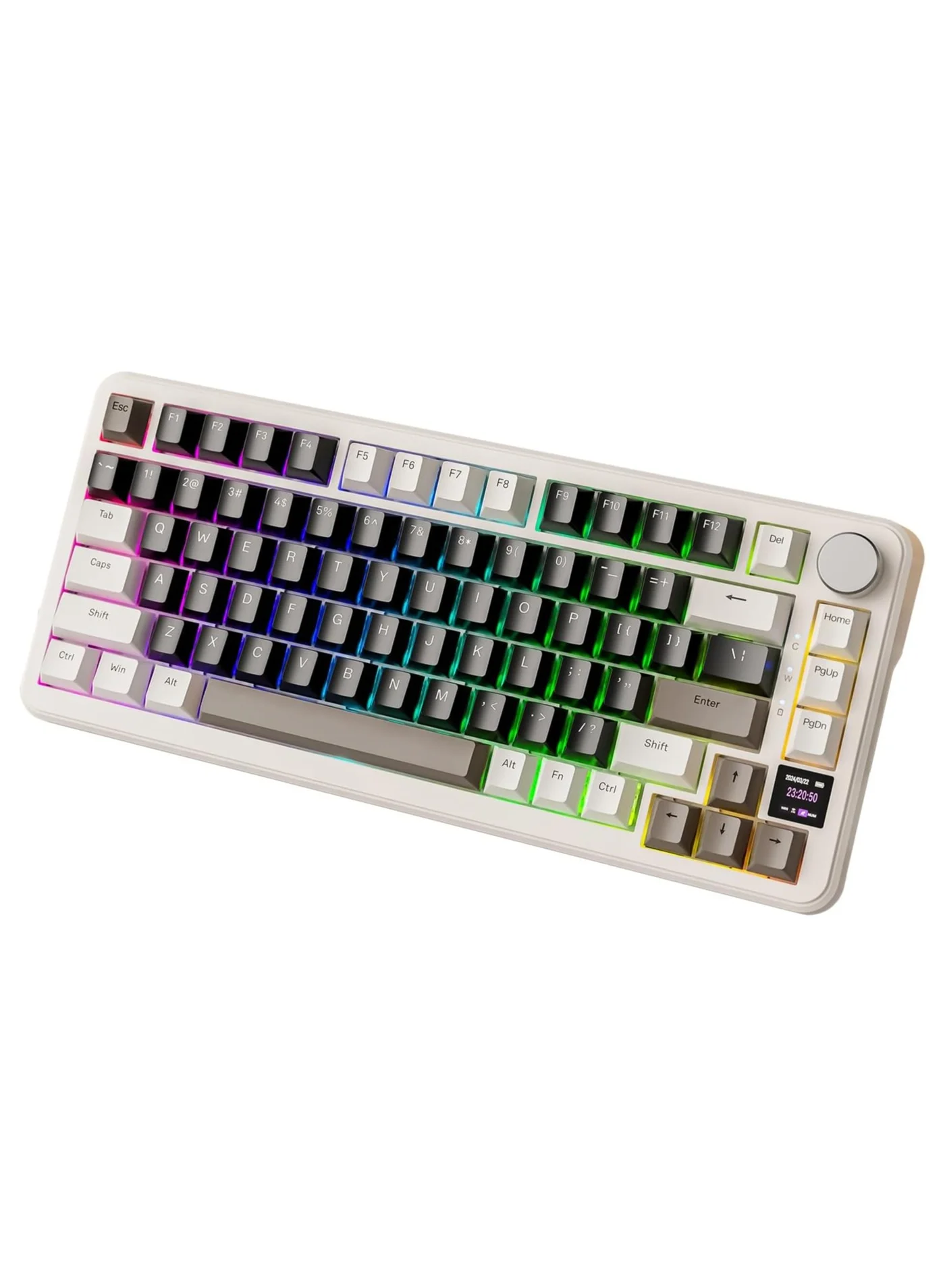 Premium Wireless Mechanical Gaming Keyboard 75% Compact Layout with TFT Display and Metal Knob (Cheese White) akdnm