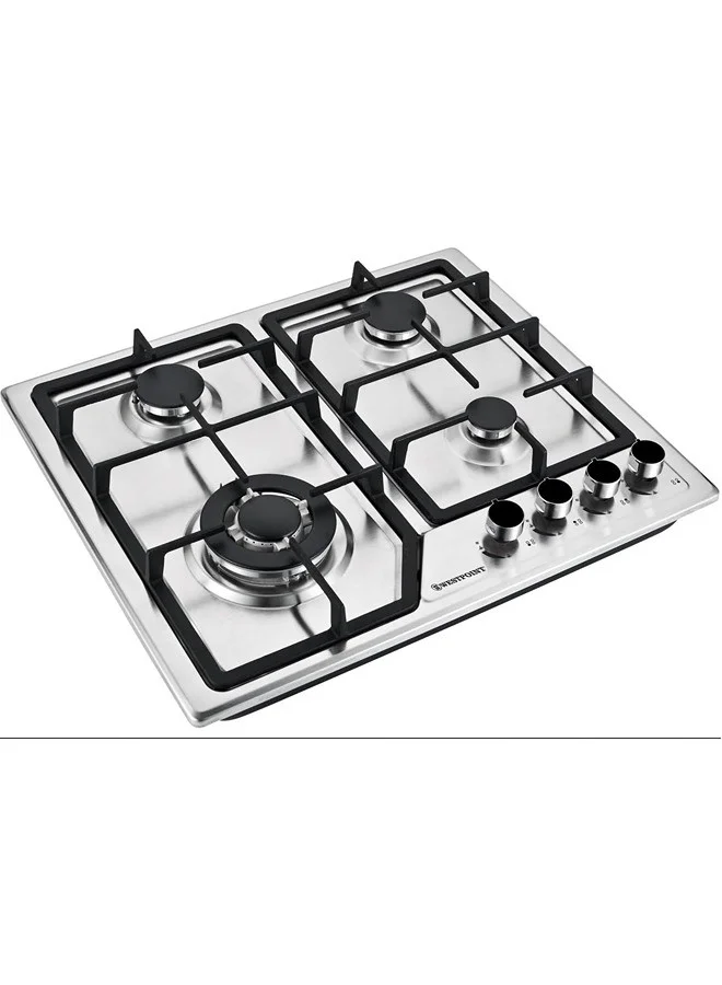 Westpoint 4 Burner Countertop Gas Hob with Auto Ignition and Cast Iron Support (Stainless Steel, 60 cm) jfumn