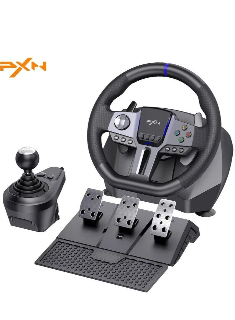 PXN V9 Gen2 Racing Steering Wheel Bundle with 3-Pedals and 6+R Shifter (270¡ã/900¡ã Rotation, Multi-Platform Compatible) ibxpx