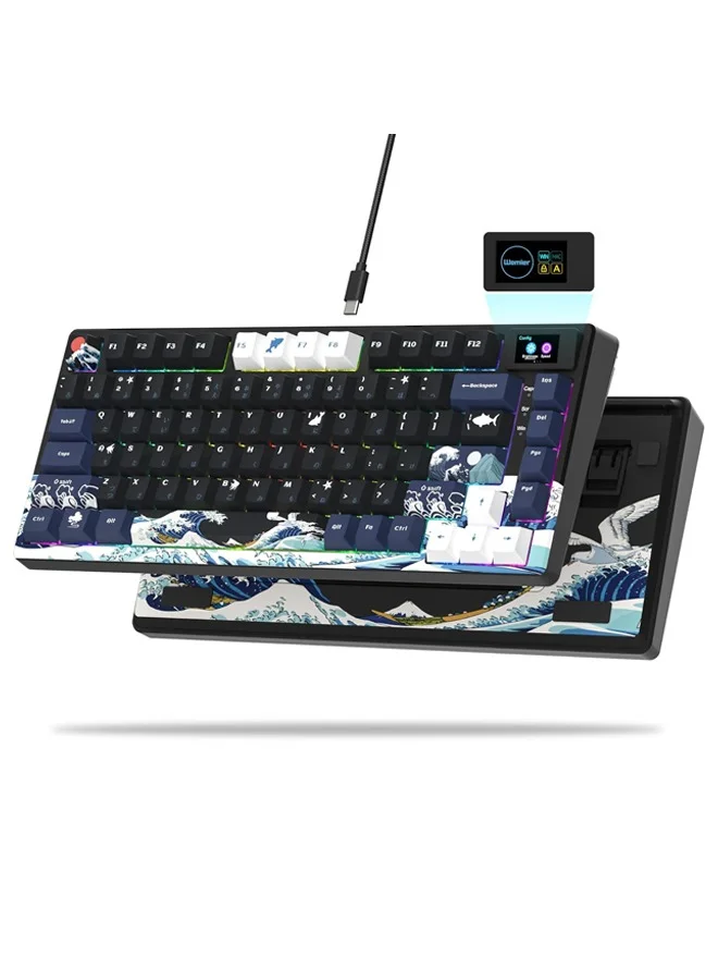 Womier S-K80 75% Wireless Mechanical Gaming Keyboard with OLED Display and RGB Backlight (Black Kanagawa, Compact Layout) 7j31n