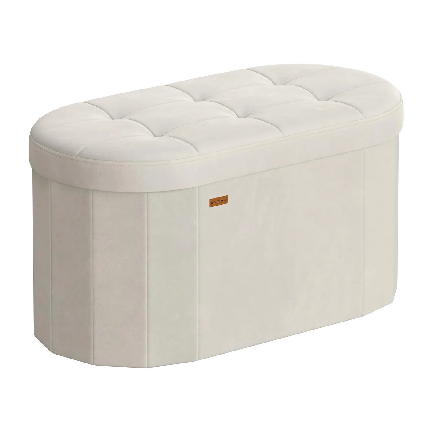 Premium Velvet Folding Storage Ottoman Bench (Cream White, 76 x 38 x 38 cm) - Elegant Oval Footrest for Living Room and Bedroom jo1jb