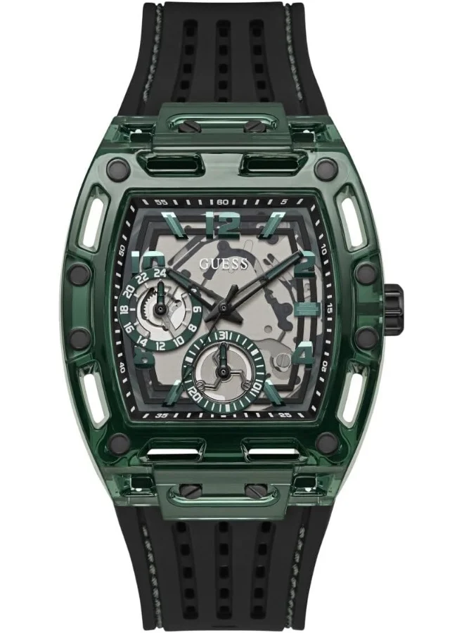 Premium Analog Quartz Wristwatch for Men (Black Strap, Green Case, 41mm) 9xt4o