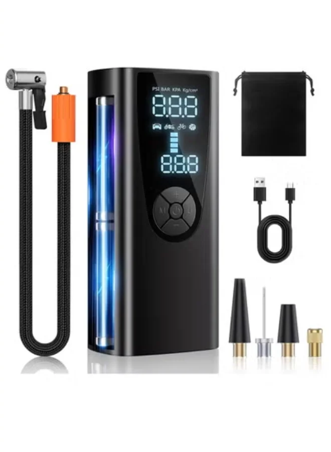 Portable Tire Inflator Air Compressor 150PSI with 8000mAh Battery and Digital Pressure Gauge for Car and Bike (Black, 1 Unit) 8shze