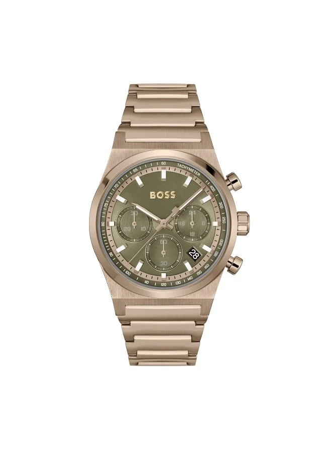 Premium Chronograph Quartz Watch with Olive Green Case and Stainless Steel Band for Men mes04