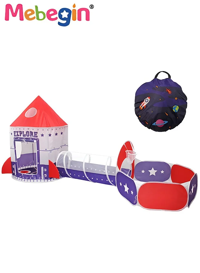 MEBEGIN 3-Piece Kids Play Tent Set with Ball Pit Basketball Hoop and Crawl Tunnel (Multicolor, 300cm) cce6h
