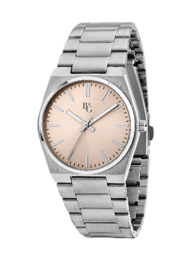 B&G Women's Gold Round Analog Watch with Silver Stainless Steel Band (35mm) ofutj