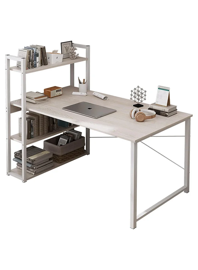 SKY-TOUCH Computer Desk with 4-Tier Bookshelf Storage, Reversible Corner Study Table for Home Office (120x48x72cm) ps4lk