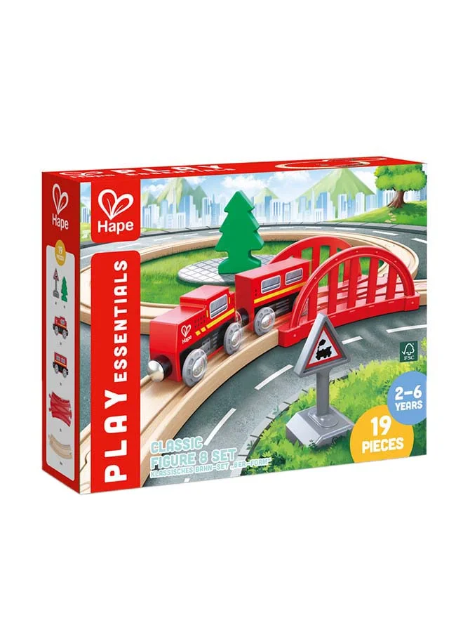 Premium Wooden Figure-8 Train Railway Set (19-Piece) Interactive Educational Toy Vehicle for Kids icz67