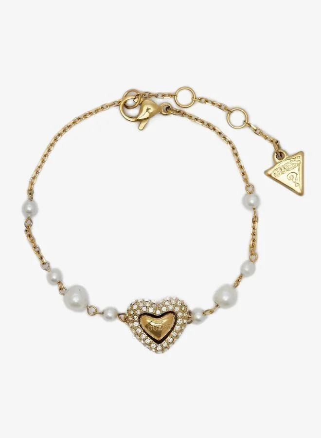 Premium Heart and Pearls Chain Bracelet Elegant Gold-Tone Jewelry for Women s42aa