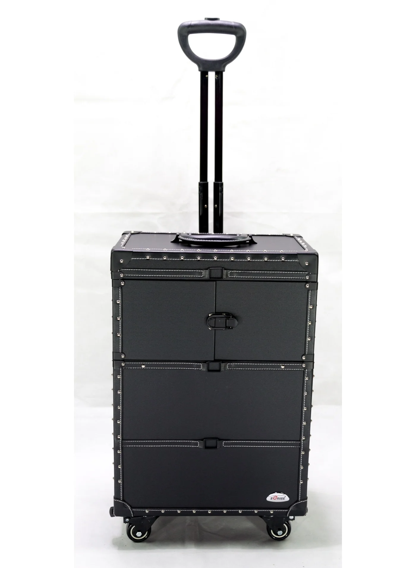 SUNRISE Professional Rolling Makeup Cosmetic Train Case with 4 Wheels (Black, Large) 439ux