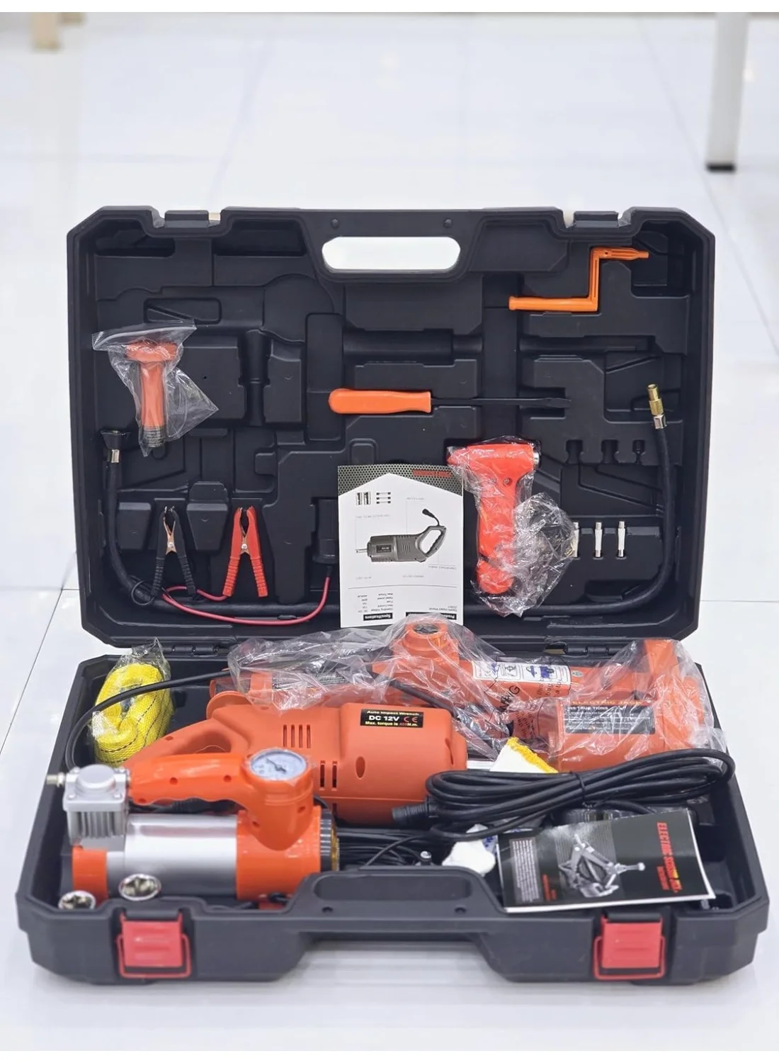 SHEZA STAR Electric Car Jack Kit with Impact Wrench and Air Compressor (12V DC, 42 cm Lifting Height) m1cd5