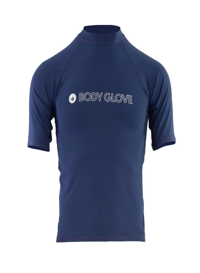 Premium Men Short Sleeve Rashguard Athletic Swim Shirt (Navy, XL) f8am2