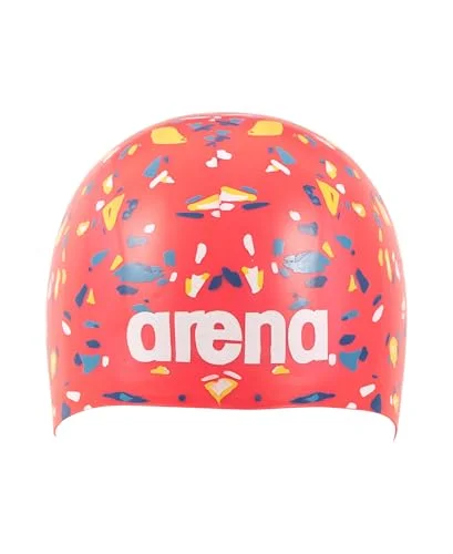 Premium Molded Silicone Swim Cap for Fitness Swimmers Durable Elastic Bathing Cap for Men and Women (Confetti Red, One Size) r9ho3
